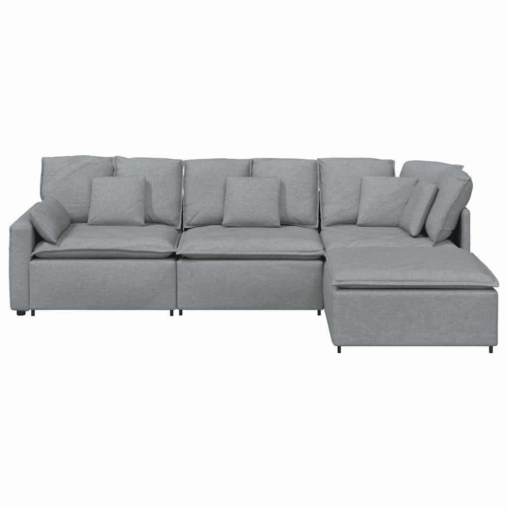 Modulares Sofa mit Fußhocker Kissen Stoff Hellgrau