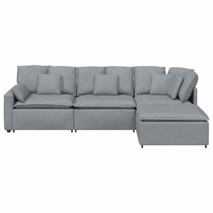 Modulares Sofa mit Fußhocker Kissen Stoff Hellgrau