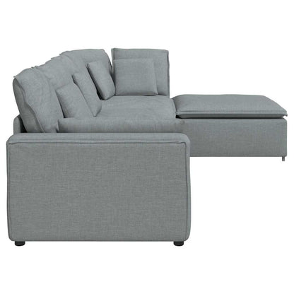 Modulares Sofa mit Fußhocker Kissen Stoff Hellgrau