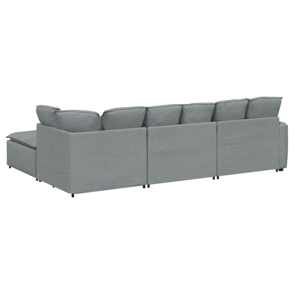 Modulares Sofa mit Fußhocker Kissen Stoff Hellgrau