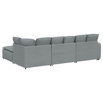 Modulares Sofa mit Fußhocker Kissen Stoff Hellgrau