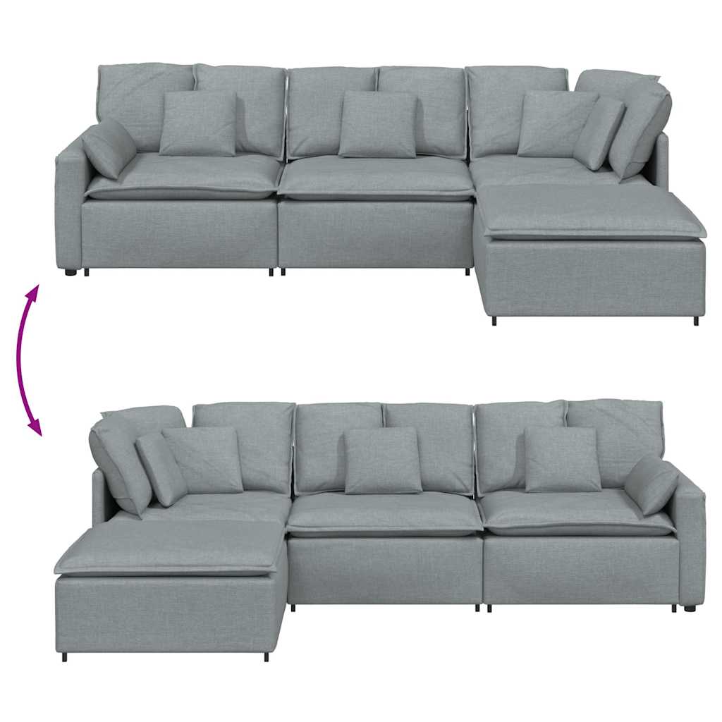 Modulares Sofa mit Fußhocker Kissen Stoff Hellgrau