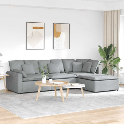 Modulares Sofa mit Fußhocker Kissen Stoff Hellgrau