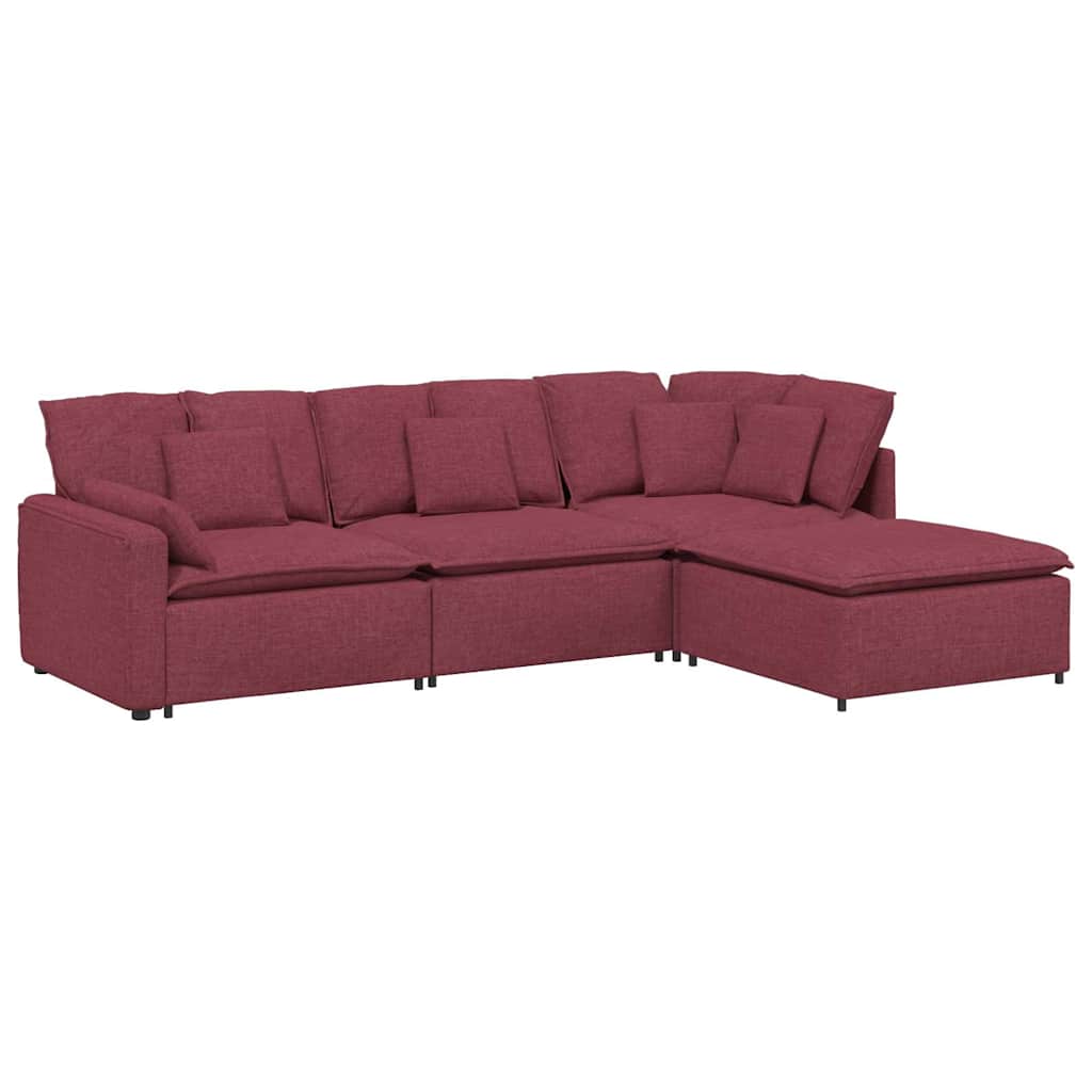Modulares Sofa mit Fußhocker Kissen Stoff Weinrot