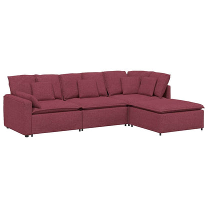 Modulares Sofa mit Fußhocker Kissen Stoff Weinrot