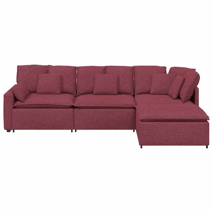 Modulares Sofa mit Fußhocker Kissen Stoff Weinrot