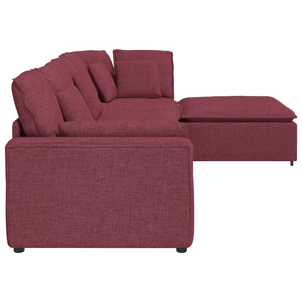 Modulares Sofa mit Fußhocker Kissen Stoff Weinrot