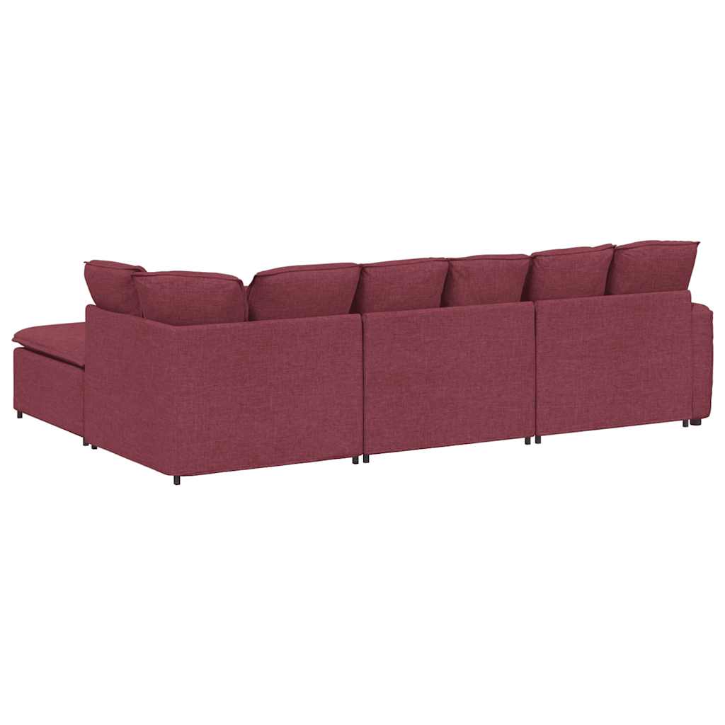 Modulares Sofa mit Fußhocker Kissen Stoff Weinrot