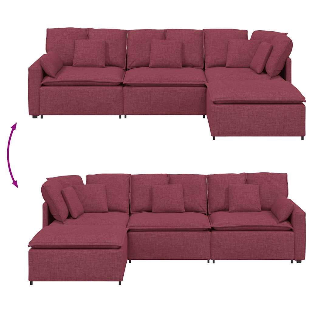 Modulares Sofa mit Fußhocker Kissen Stoff Weinrot