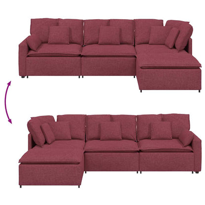 Modulares Sofa mit Fußhocker Kissen Stoff Weinrot