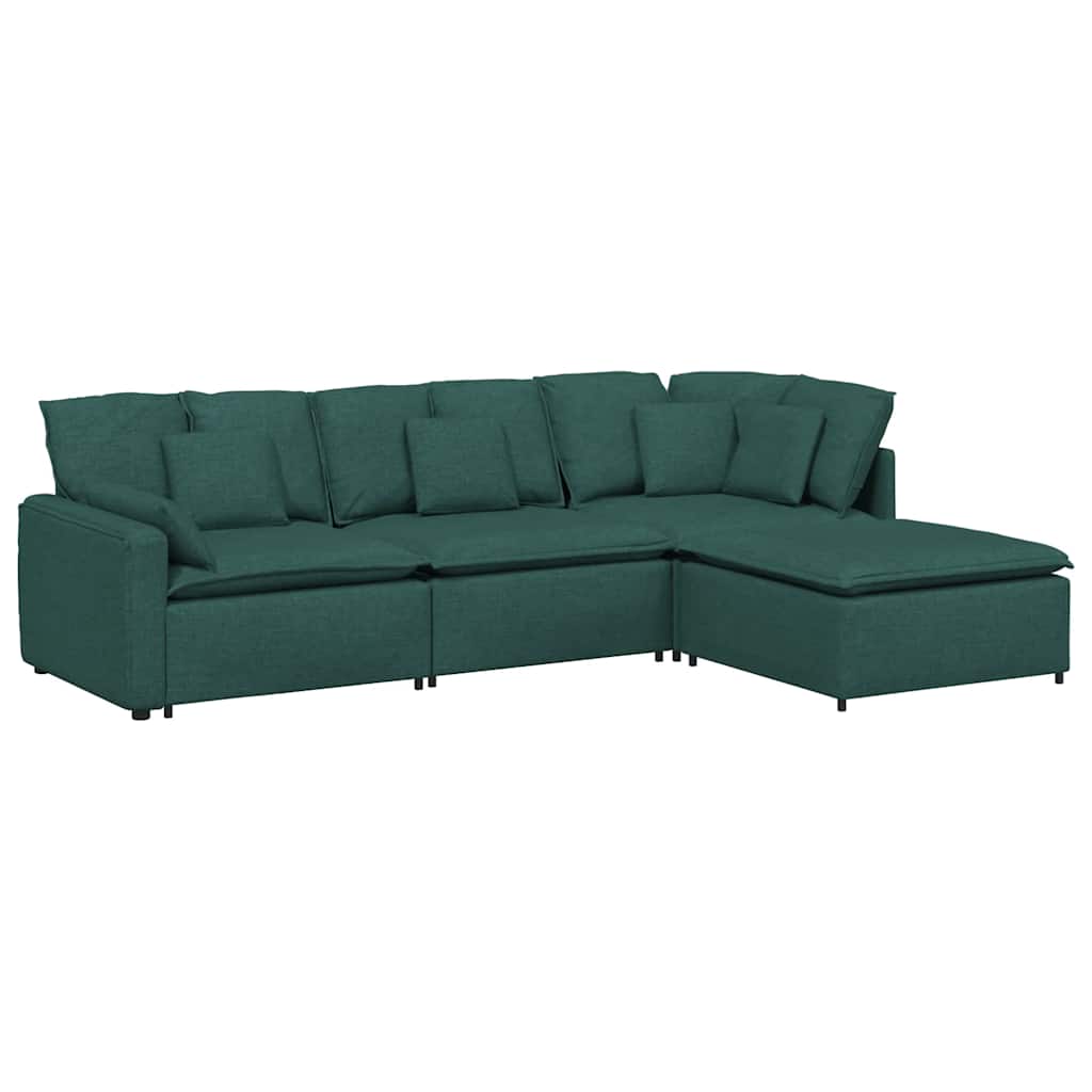 Modulares Sofa mit Fußhocker Kissen Stoff Dunkelgrün