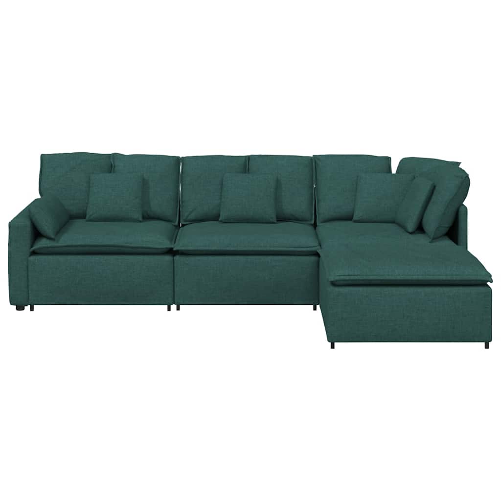 Modulares Sofa mit Fußhocker Kissen Stoff Dunkelgrün