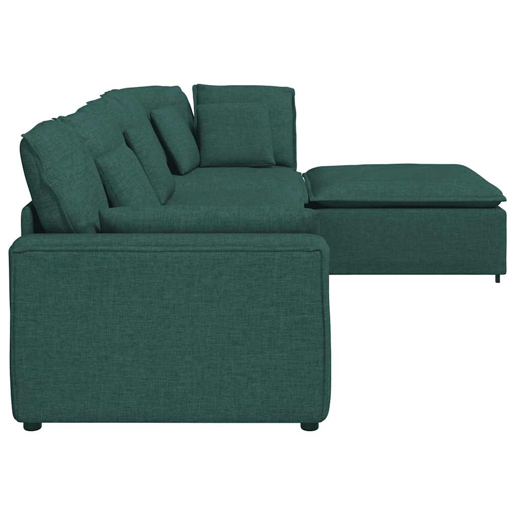 Modulares Sofa mit Fußhocker Kissen Stoff Dunkelgrün