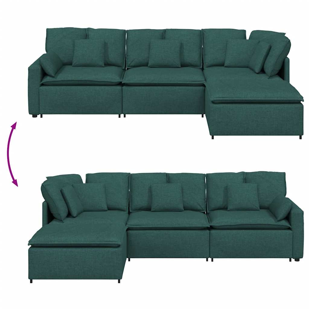 Modulares Sofa mit Fußhocker Kissen Stoff Dunkelgrün