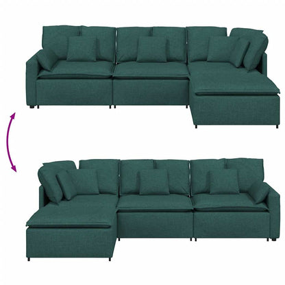 Modulares Sofa mit Fußhocker Kissen Stoff Dunkelgrün
