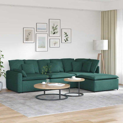 Modulares Sofa mit Fußhocker Kissen Stoff Dunkelgrün