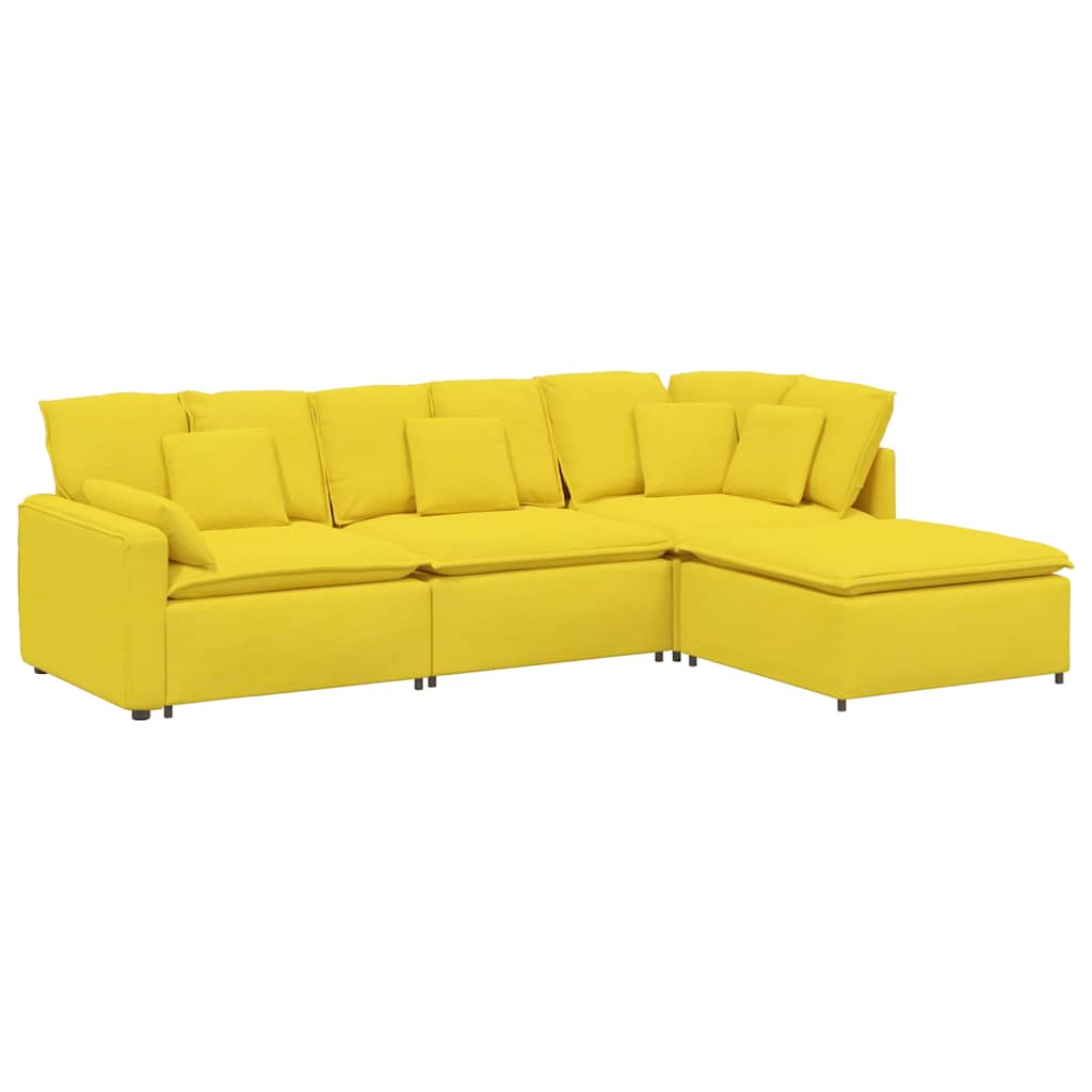Modulares Sofa mit Fußhocker Kissen Stoff Hellgelb