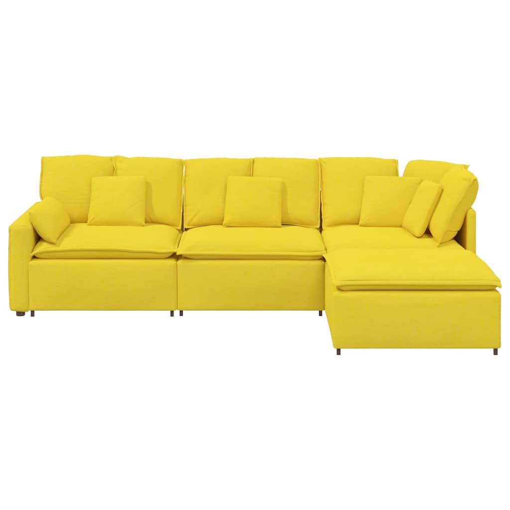 Modulares Sofa mit Fußhocker Kissen Stoff Hellgelb