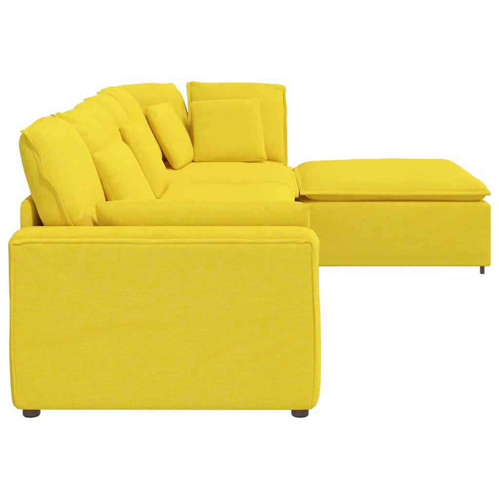 Modulares Sofa mit Fußhocker Kissen Stoff Hellgelb