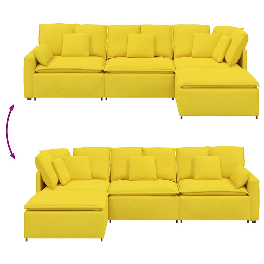 Modulares Sofa mit Fußhocker Kissen Stoff Hellgelb