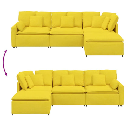 Modulares Sofa mit Fußhocker Kissen Stoff Hellgelb