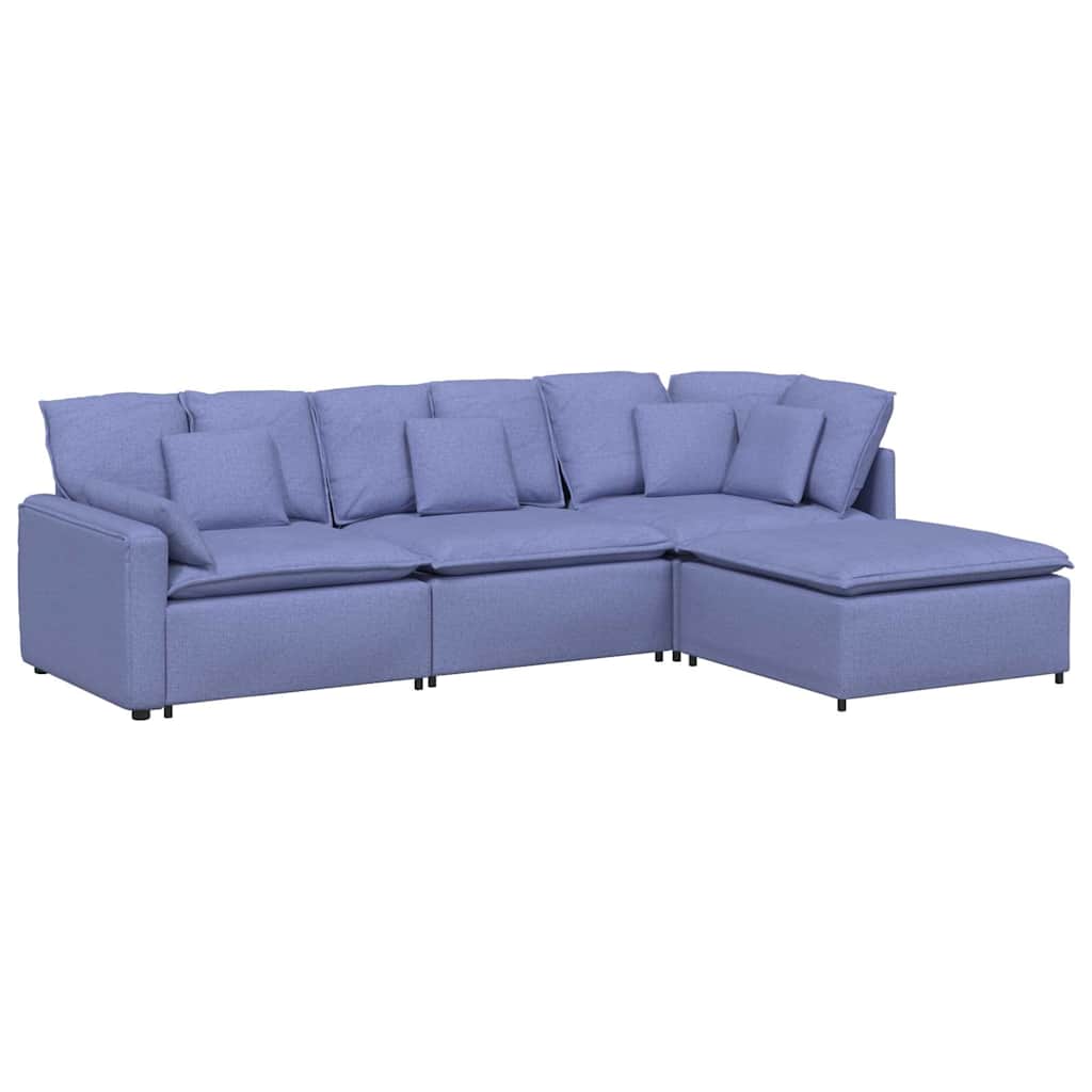 Modulares Sofa mit Fußhocker Kissen Stoff Jeansblau