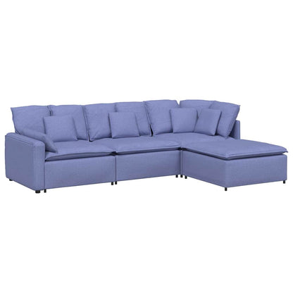 Modulares Sofa mit Fußhocker Kissen Stoff Jeansblau