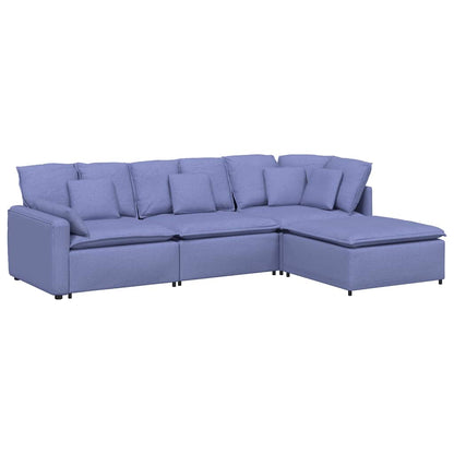 Modulares Sofa mit Fußhocker Kissen Stoff Jeansblau
