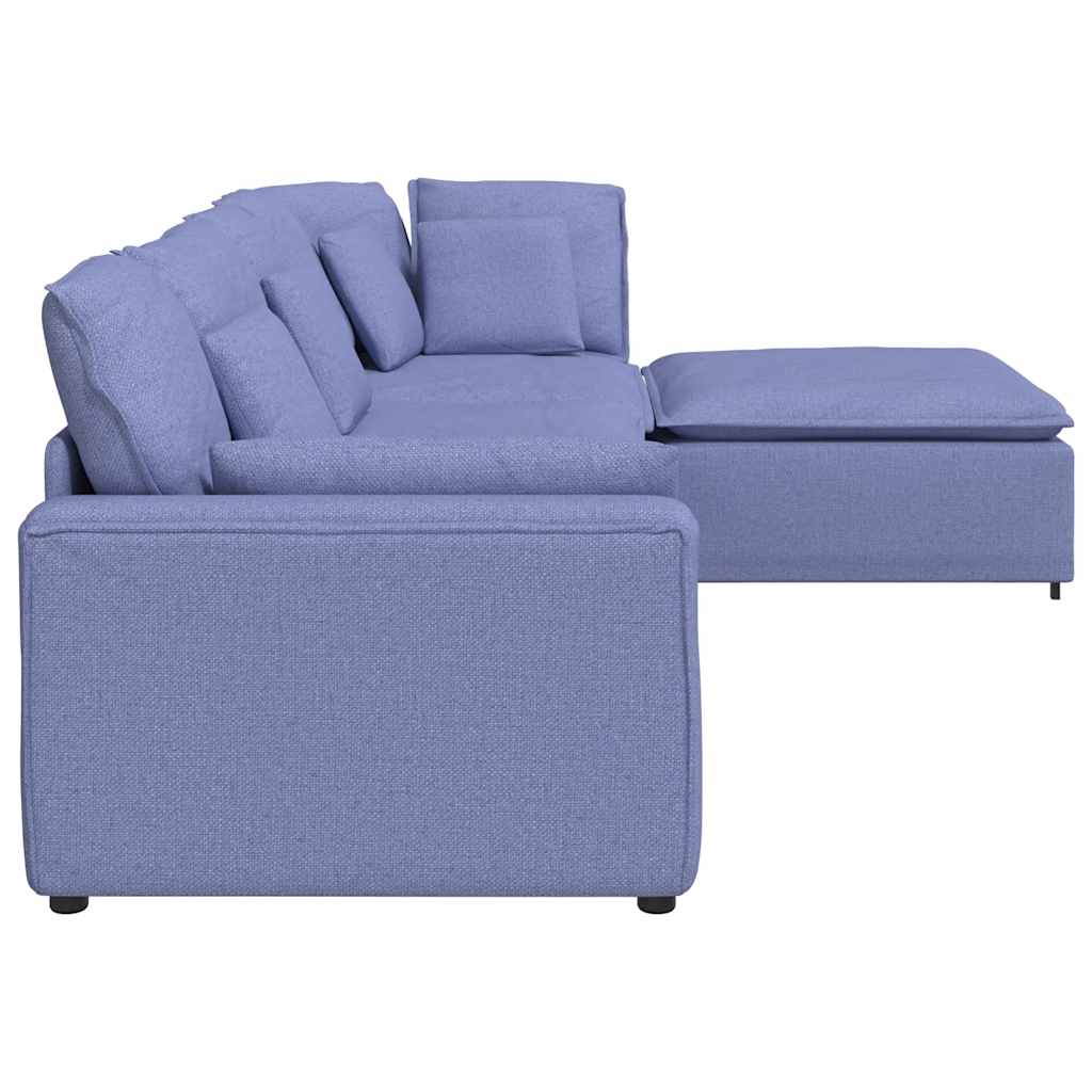 Modulares Sofa mit Fußhocker Kissen Stoff Jeansblau