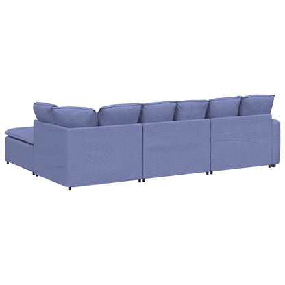 Modulares Sofa mit Fußhocker Kissen Stoff Jeansblau