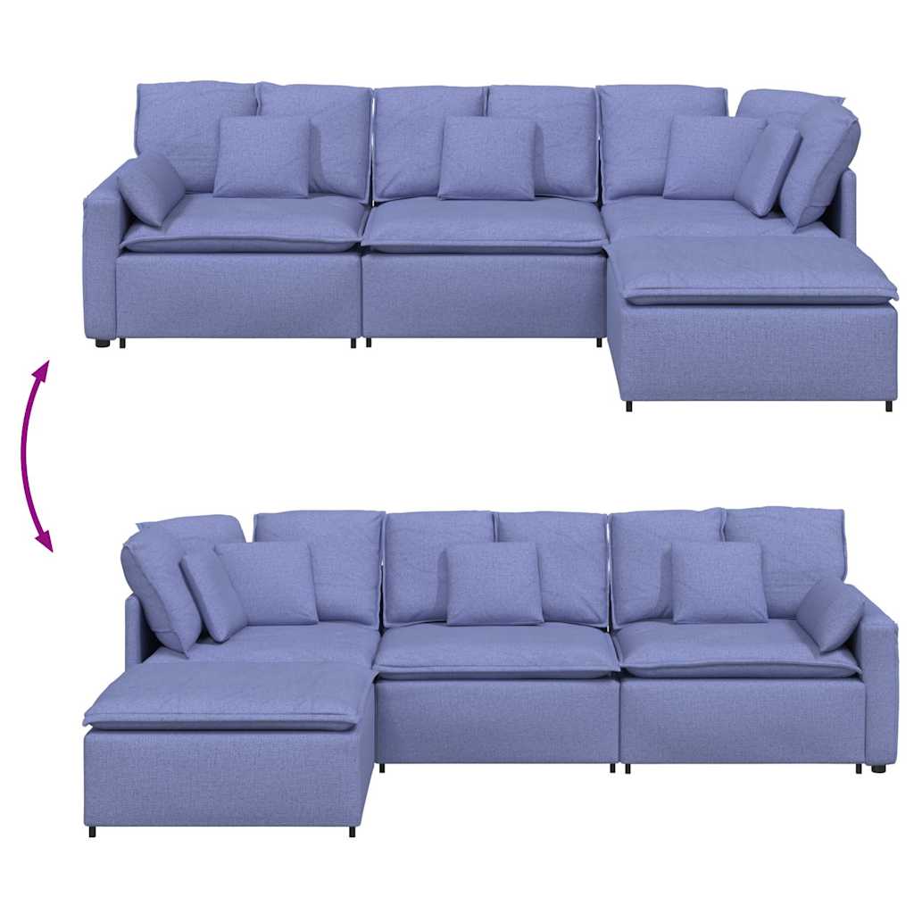 Modulares Sofa mit Fußhocker Kissen Stoff Jeansblau