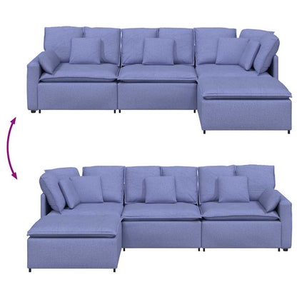 Modulares Sofa mit Fußhocker Kissen Stoff Jeansblau