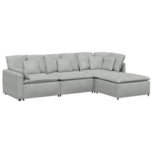 Modulares Sofa mit Fußhocker Kissen Samt Hellgrau