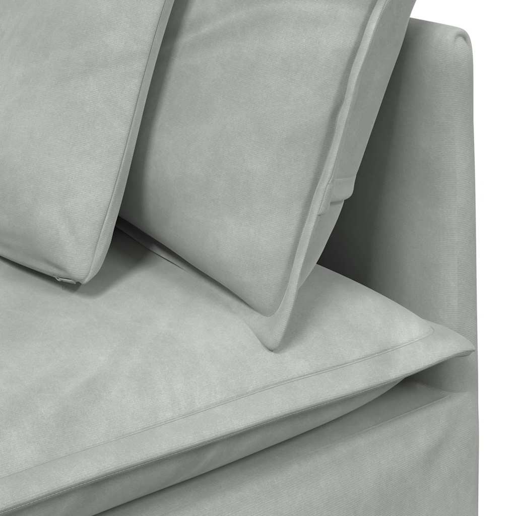 Modulares Sofa mit Fußhocker Kissen Samt Hellgrau