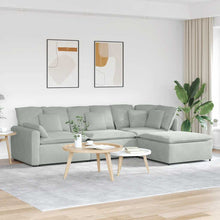 Modulares Sofa mit Fußhocker Kissen Samt Hellgrau