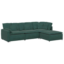 Modulares Sofa mit Fußhocker Kissen Samt Dunkelgrün