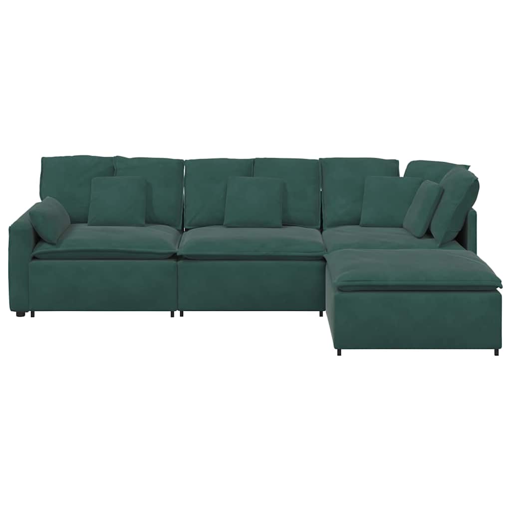 Modulares Sofa mit Fußhocker Kissen Samt Dunkelgrün