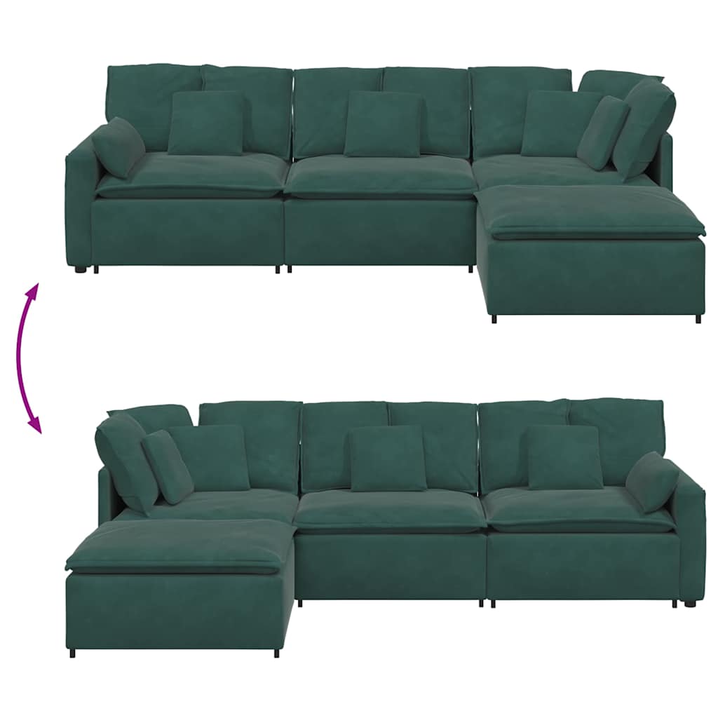 Modulares Sofa mit Fußhocker Kissen Samt Dunkelgrün