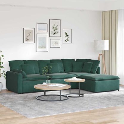 Modulares Sofa mit Fußhocker Kissen Samt Dunkelgrün