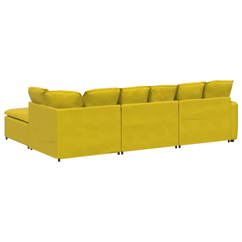 Modulares Sofa mit Fußhocker Kissen Samt Gelb
