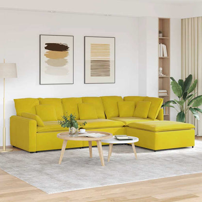 Modulares Sofa mit Fußhocker Kissen Samt Gelb