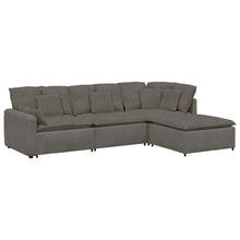 Modulares Sofa mit Fußhocker Kissen Cordstoff Hellgrau