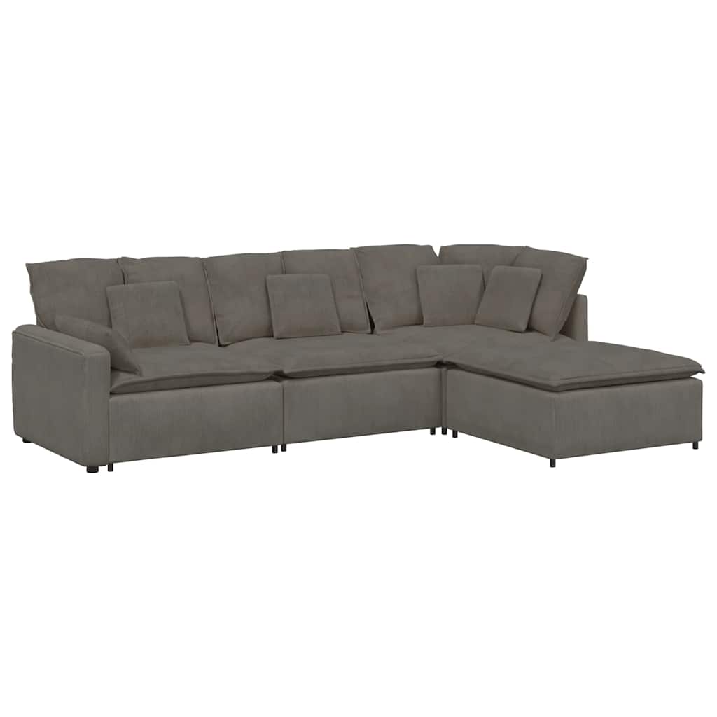 Modulares Sofa mit Fußhocker Kissen Cordstoff Hellgrau