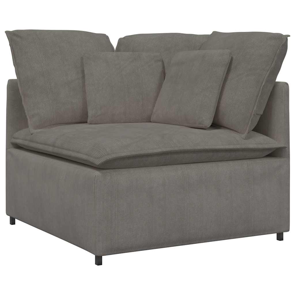 Modulares Sofa mit Fußhocker Kissen Cordstoff Hellgrau