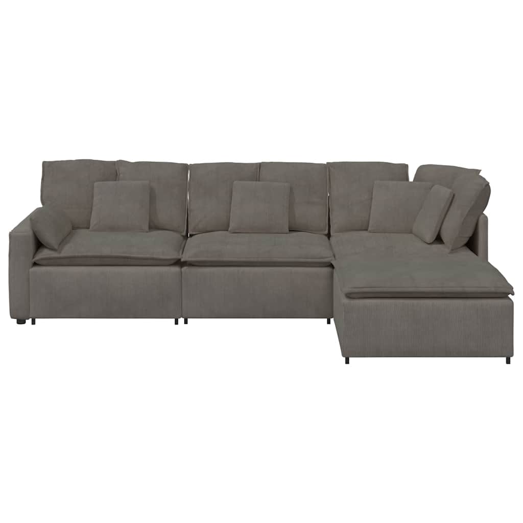 Modulares Sofa mit Fußhocker Kissen Cordstoff Hellgrau
