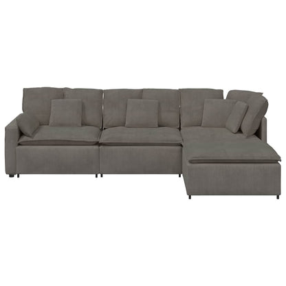 Modulares Sofa mit Fußhocker Kissen Cordstoff Hellgrau