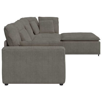 Modulares Sofa mit Fußhocker Kissen Cordstoff Hellgrau