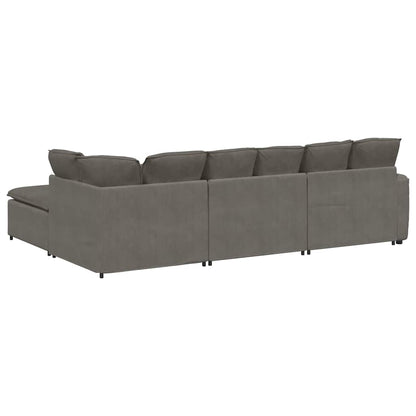 Modulares Sofa mit Fußhocker Kissen Cordstoff Hellgrau