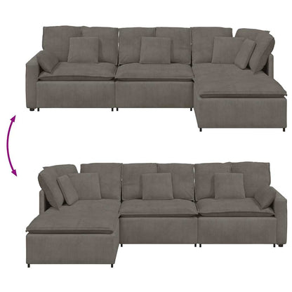 Modulares Sofa mit Fußhocker Kissen Cordstoff Hellgrau