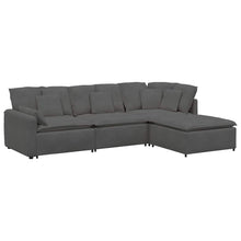 Modulares Sofa mit Fußhocker Kissen Cordstoff Dunkelgrau
